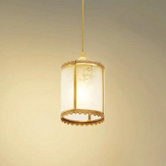 Vintage Opal Glass Brass Pendant Light - Dining Room Ceiling Lamp