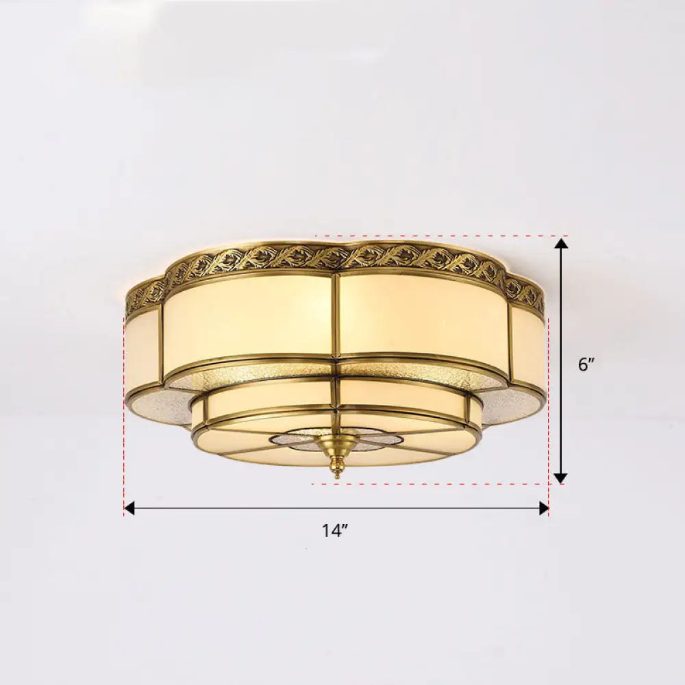 Vintage Opal Glass Floral Ceiling Light – Brass Flush Mount Fixture For Bedroom 3 /