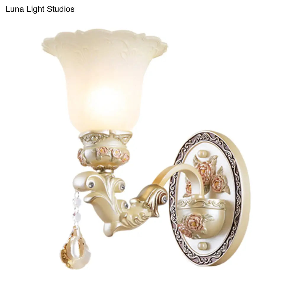 Vintage Opal Glass Flower Wall Sconce Light - Elegant Beige Fixture