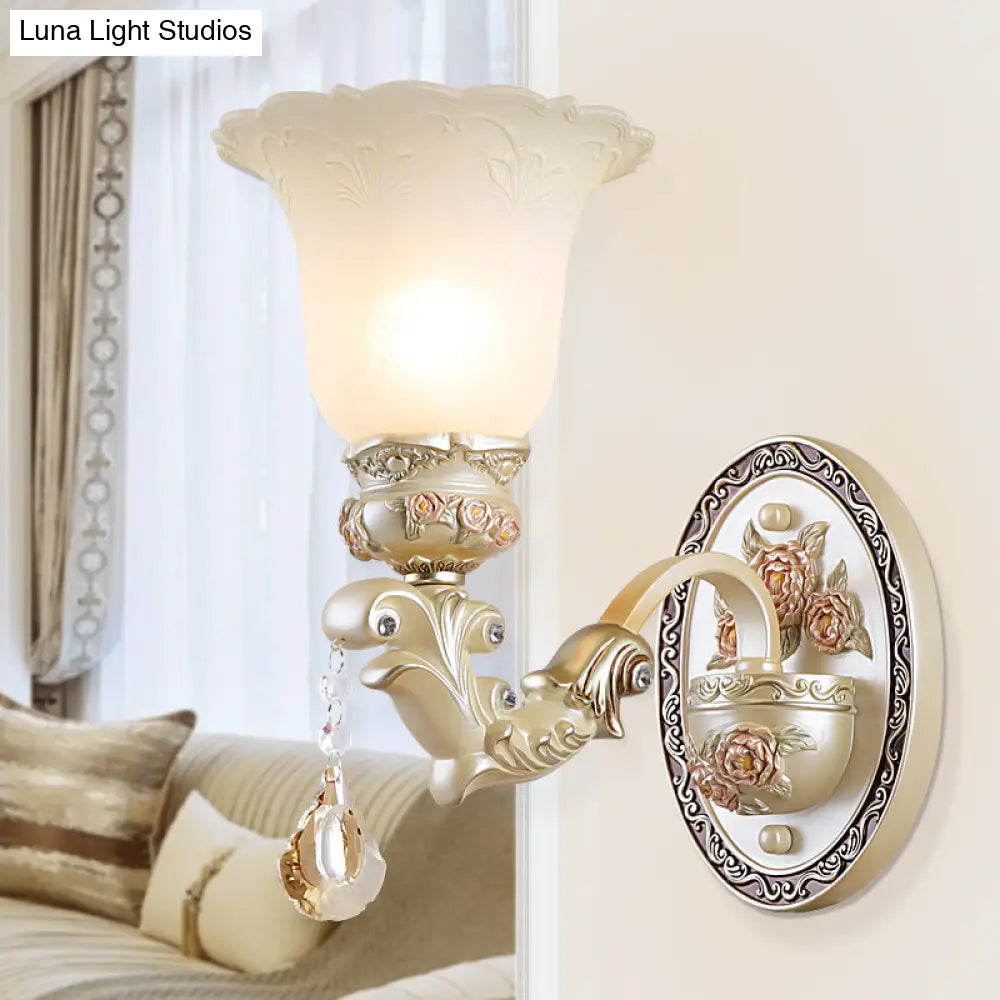 Vintage Opal Glass Flower Wall Sconce Light - Elegant Beige Fixture