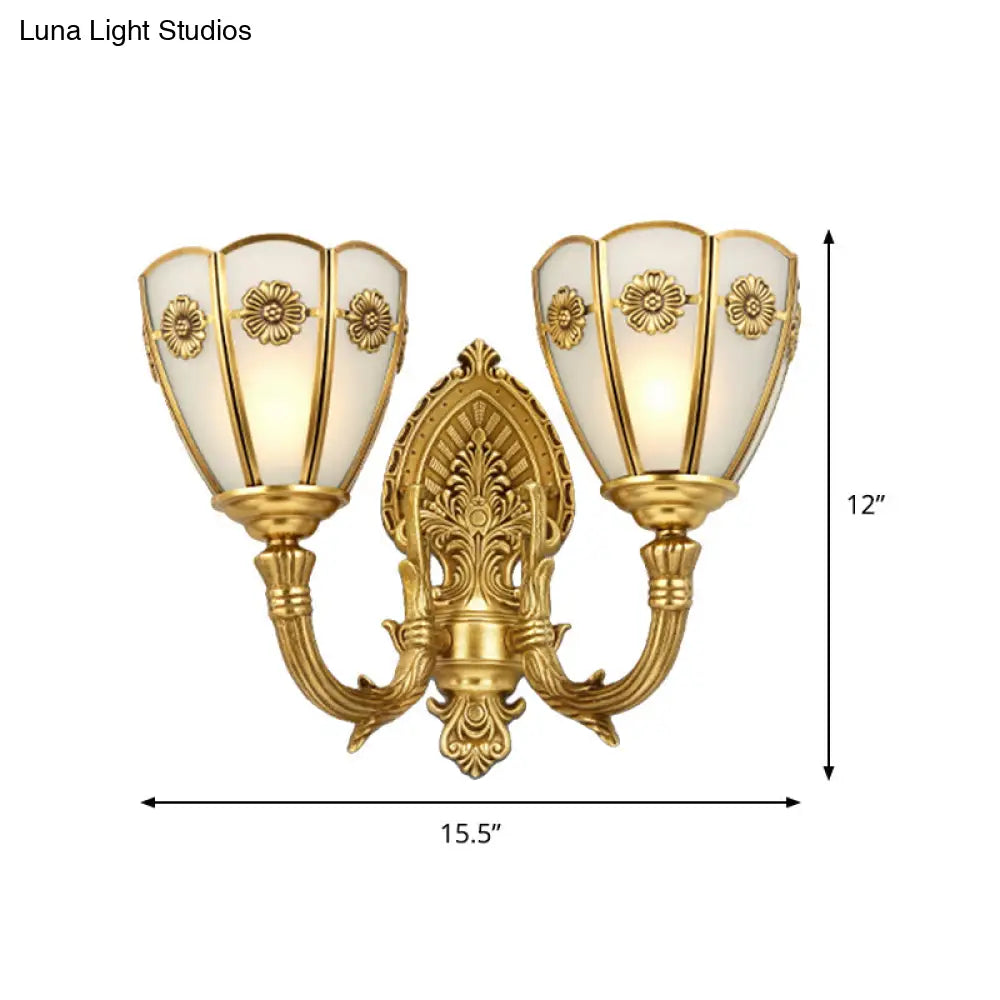 Vintage Opal Glass Wall Sconce With Delicate Golden Carvings