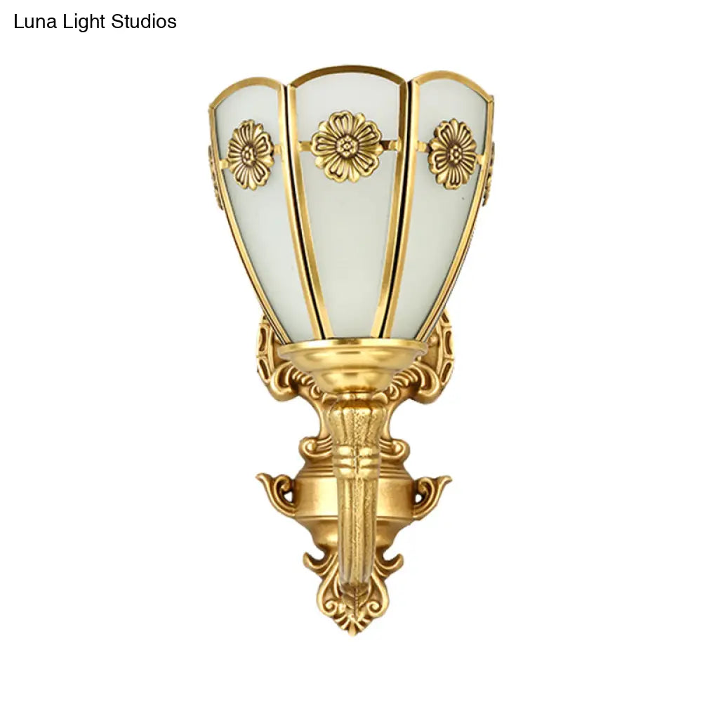 Vintage Opal Glass Wall Sconce With Delicate Golden Carvings