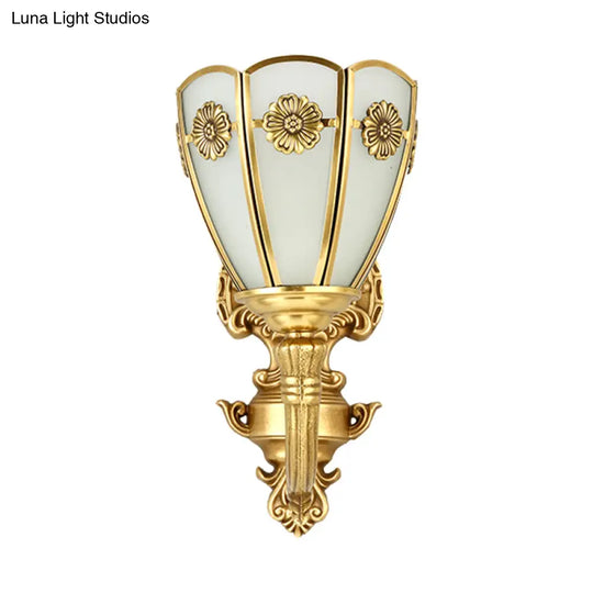 Vintage Opal Glass Wall Sconce With Delicate Golden Carvings