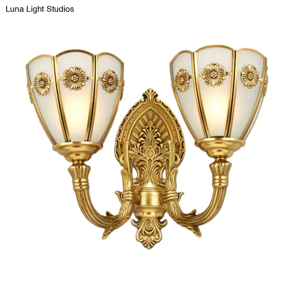 Vintage Opal Glass Wall Sconce With Delicate Golden Carvings