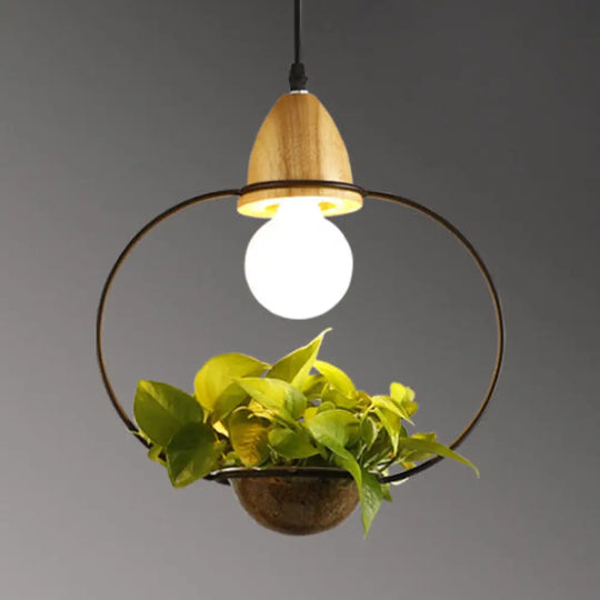 Vintage Open Cage Suspension Light - Stylish 8.5’/11’ Wide Metallic Pendant With Flower Pot