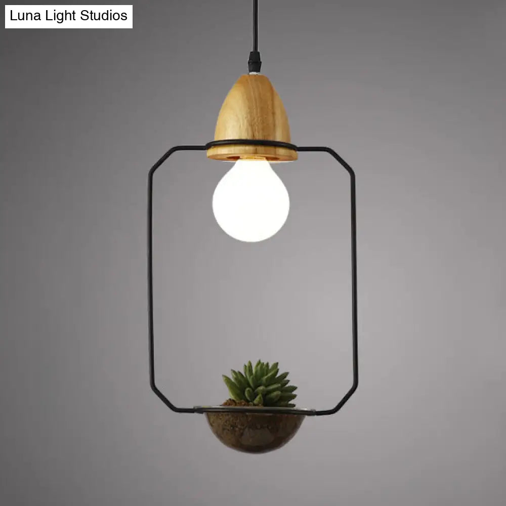 Vintage Open Cage Pendant Light With Flower Pot In Black/White - 8.5/11 Black / 8.5