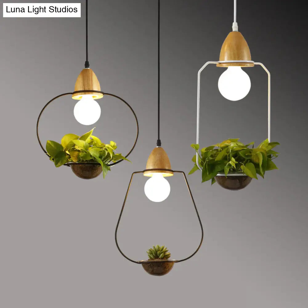 Vintage Open Cage Suspension Light - Stylish 8.5’/11’ Wide Metallic Pendant With Flower Pot