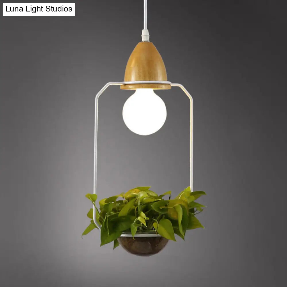 Vintage Open Cage Pendant Light With Flower Pot In Black/White - 8.5/11 White / 8.5