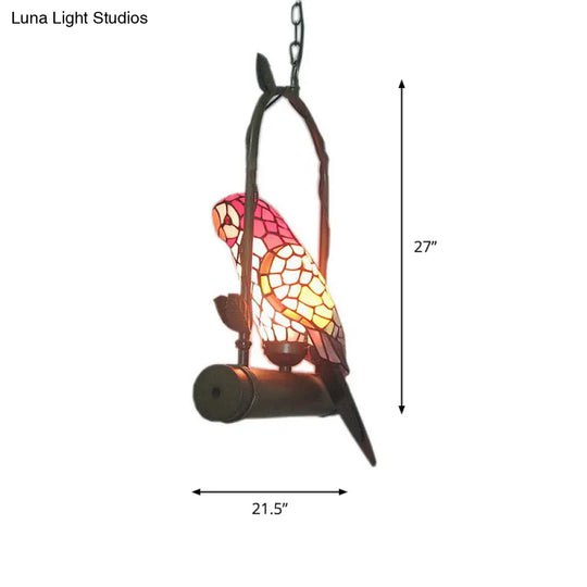 Vintage Parrot Stained Glass Pendant Light - Charming Single Chandelier For Living Room