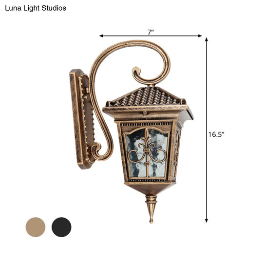 Vintage Pavilion 1-Light Sconce In Black/Bronze With Curvy Arm And Clear Water Glass