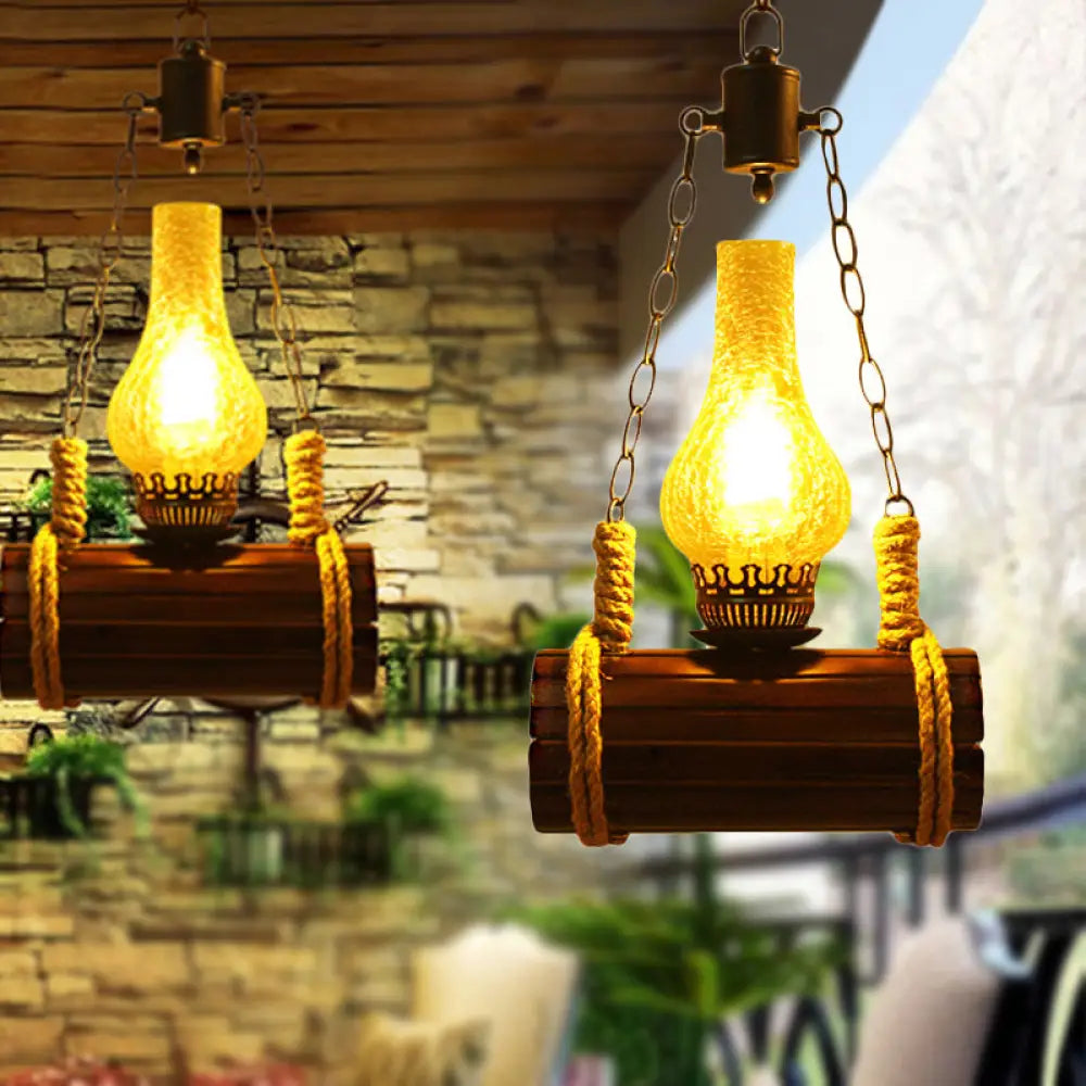 Vintage Pendant Lighting: 1-Light Hanging Ceiling Light With Kerosene Crackle Glass Perfect For