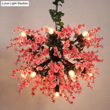 Vintage Pink Starburst Iron Ceiling Light With Cherry Blossom Decor - 13 Heads Restaurant