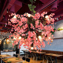 Vintage Pink Starburst Iron Ceiling Light With Cherry Blossom Decor - 13 Heads Restaurant