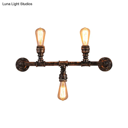 Vintage Pipe Design Metal Wall Sconce - 3 Bulb Living Room Light In Bronze