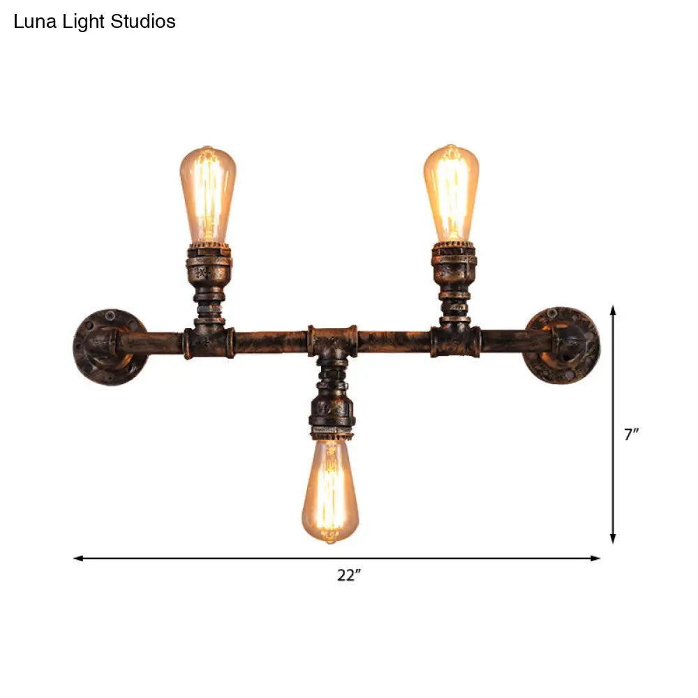 Vintage Pipe Design Metal Wall Sconce - 3 Bulb Living Room Light In Bronze