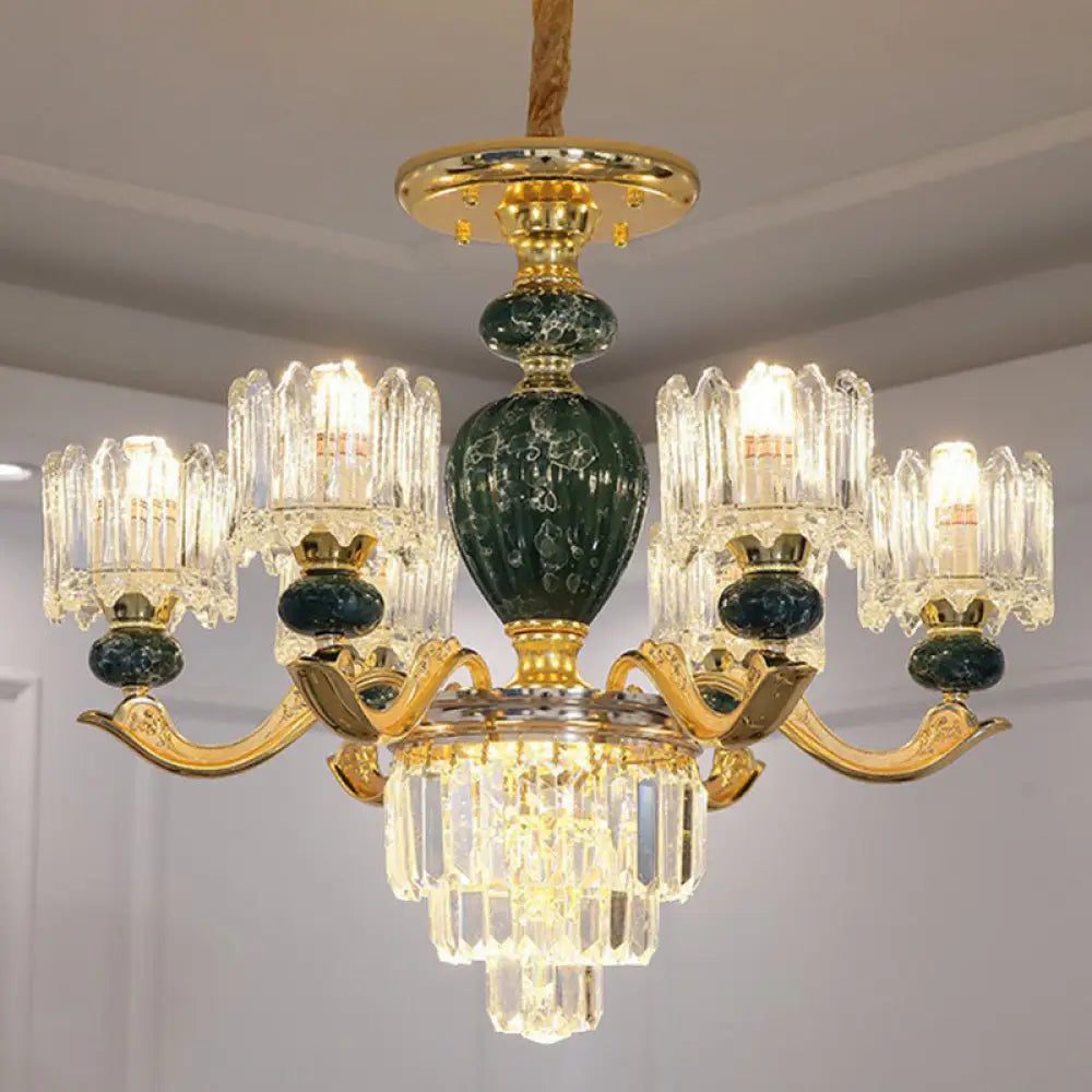 Vintage Prismatic Crystal Chandelier - Elegant Dining Room Lighting Fixture 6 / Green