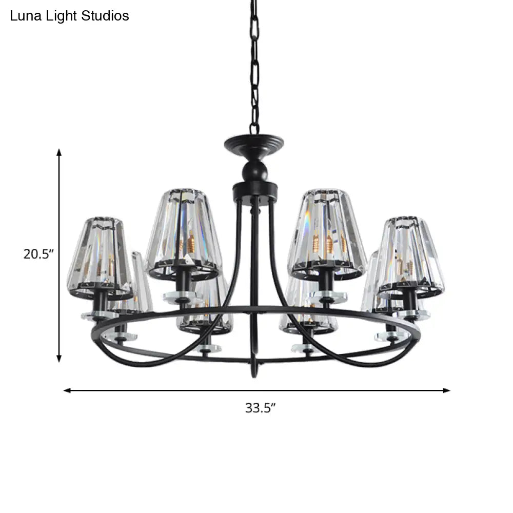 Vintage Prismatic Crystal Tapered Chandelier With Black Hanging Ceiling Light - 4/6/8 Lights