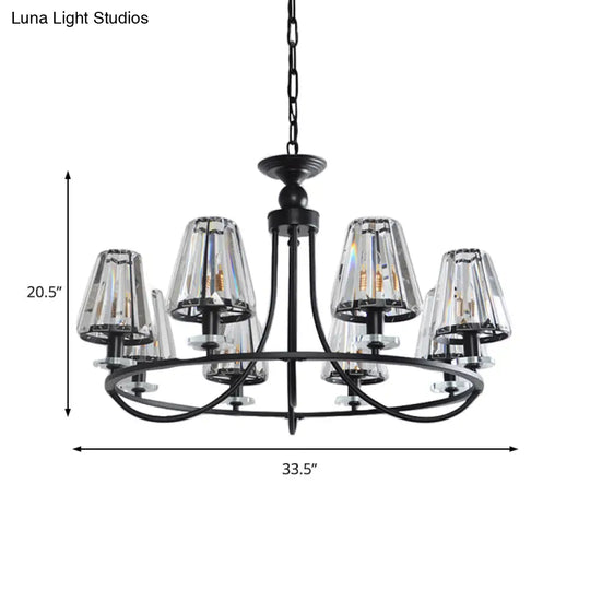 Vintage Prismatic Crystal Tapered Chandelier With Black Hanging Ceiling Light - 4/6/8 Lights