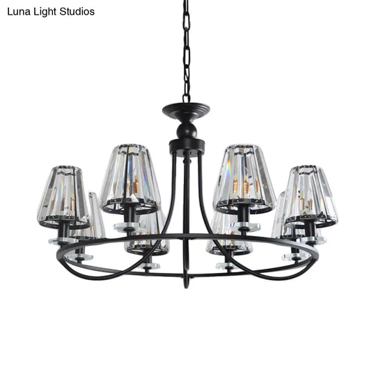 Vintage Prismatic Crystal Chandelier: Tapered Design 4/6/8 Lights Black Hanging Ceiling Light