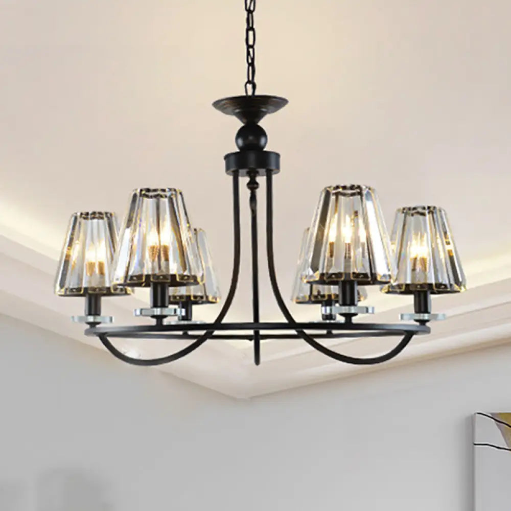 Vintage Prismatic Crystal Tapered Chandelier With Black Hanging Ceiling Light - 4/6/8 Lights 6 /