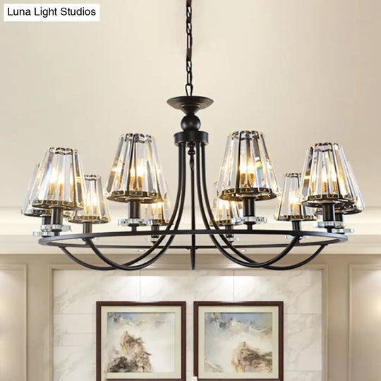 Vintage Prismatic Crystal Chandelier: Tapered Design 4/6/8 Lights Black Hanging Ceiling Light