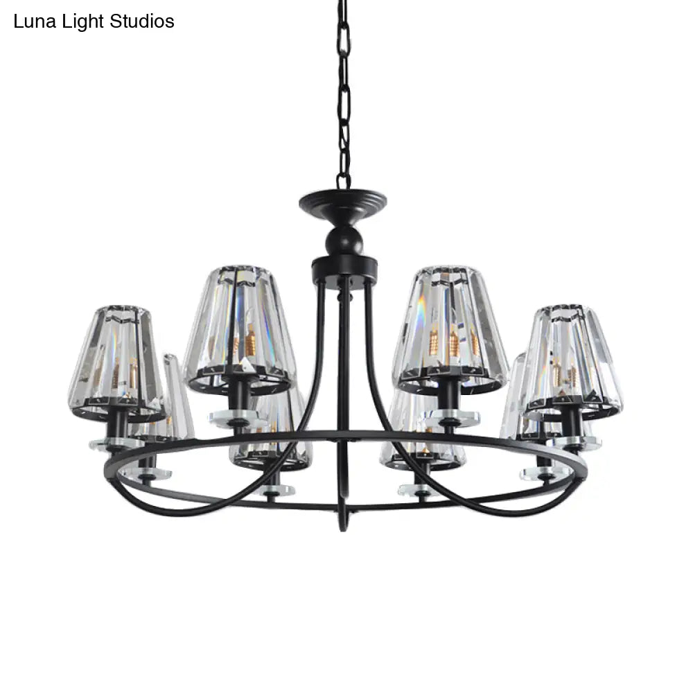 Vintage Prismatic Crystal Tapered Chandelier With Black Hanging Ceiling Light - 4/6/8 Lights