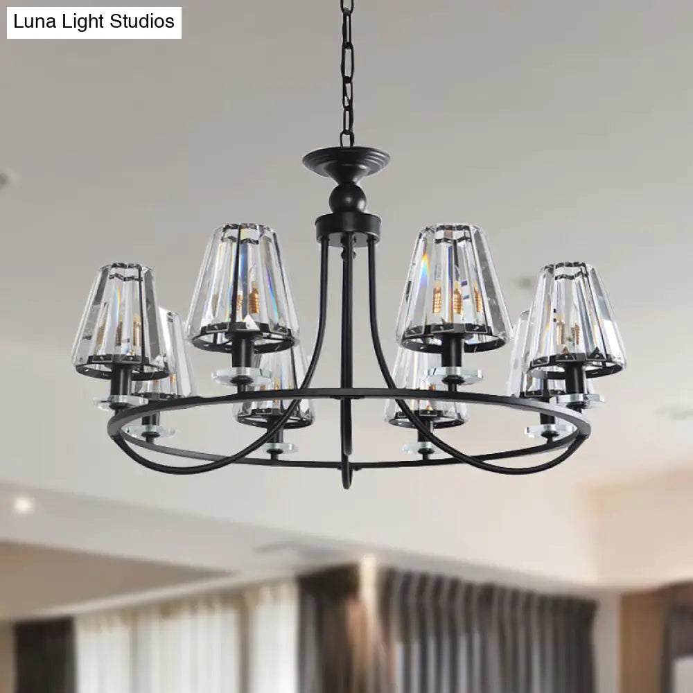 Vintage Prismatic Crystal Chandelier: Tapered Design 4/6/8 Lights Black Hanging Ceiling Light