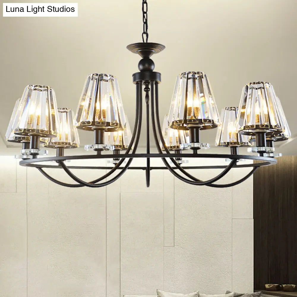 Vintage Prismatic Crystal Chandelier: Tapered Design 4/6/8 Lights Black Hanging Ceiling Light 10 /