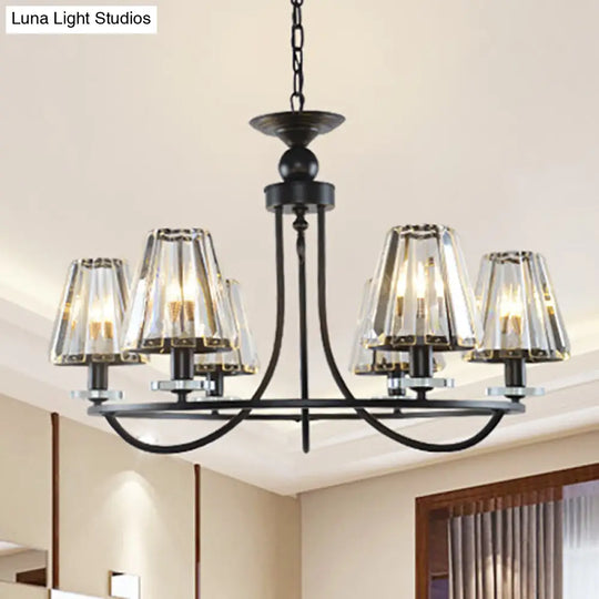 Vintage Prismatic Crystal Chandelier: Tapered Design 4/6/8 Lights Black Hanging Ceiling Light