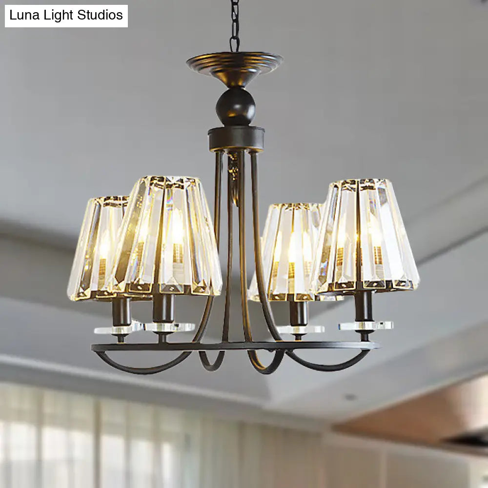 Vintage Prismatic Crystal Chandelier: Tapered Design 4/6/8 Lights Black Hanging Ceiling Light