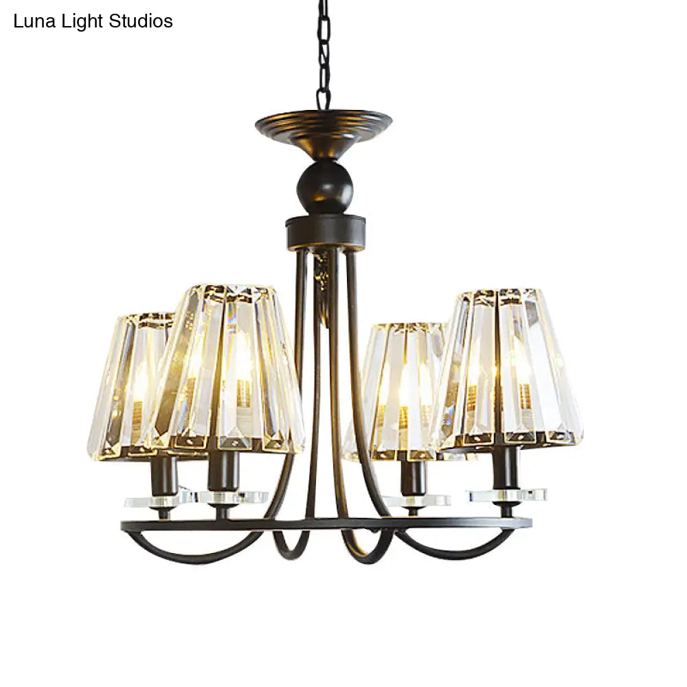 Vintage Prismatic Crystal Tapered Chandelier With Black Hanging Ceiling Light - 4/6/8 Lights