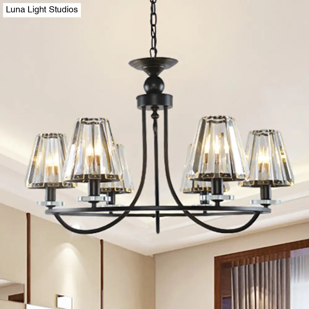 Vintage Prismatic Crystal Tapered Chandelier With Black Hanging Ceiling Light - 4/6/8 Lights