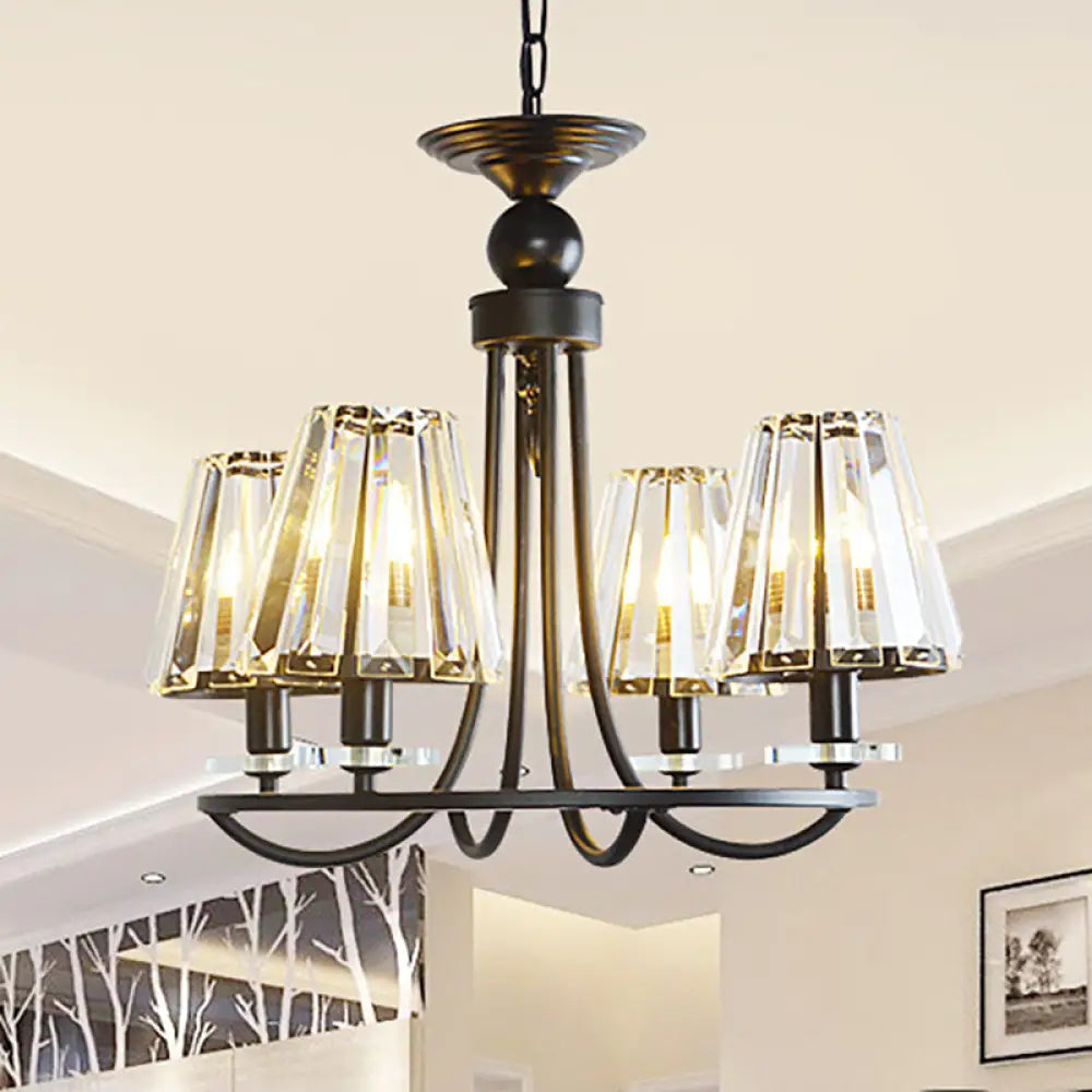 Vintage Prismatic Crystal Tapered Chandelier With Black Hanging Ceiling Light - 4/6/8 Lights 4 /