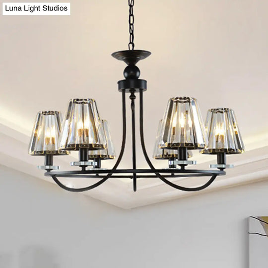 Vintage Prismatic Crystal Chandelier: Tapered Design 4/6/8 Lights Black Hanging Ceiling Light 6 /