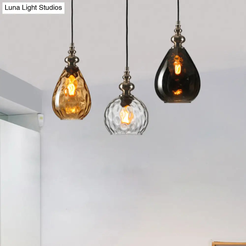 Vintage Raindrop Glass Pendant Lamp With Amber/Clear/Smoke Grey Shades And Flexible Arm