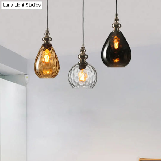 Vintage Raindrop Glass Pendant Lamp With Amber/Clear/Smoke Grey Shades And Flexible Arm