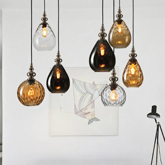 Vintage Raindrop Glass Pendant Lamp With Amber/Clear/Smoke Grey Shades And Flexible Arm Smoke Gray