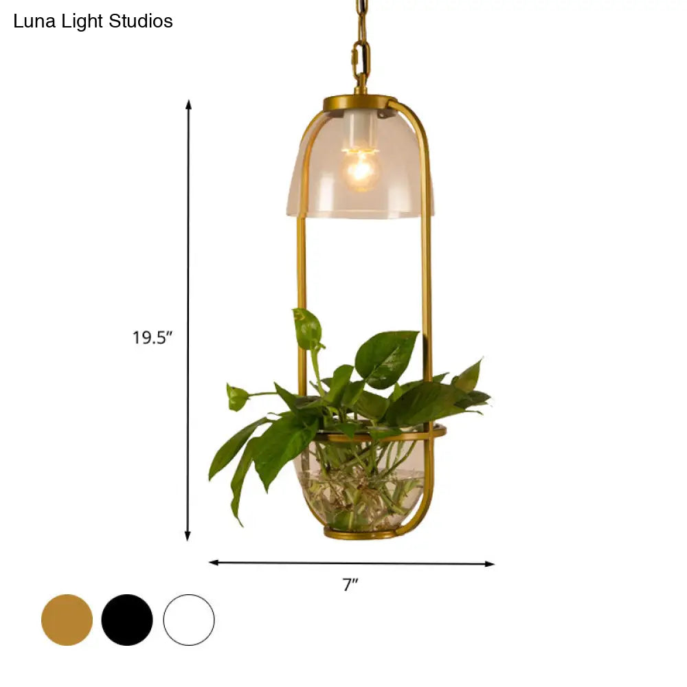 Vintage Rectangle Pendant Ceiling Light: Metal Led Suspension Lamp (1 Bulb) In Black/White/Gold For