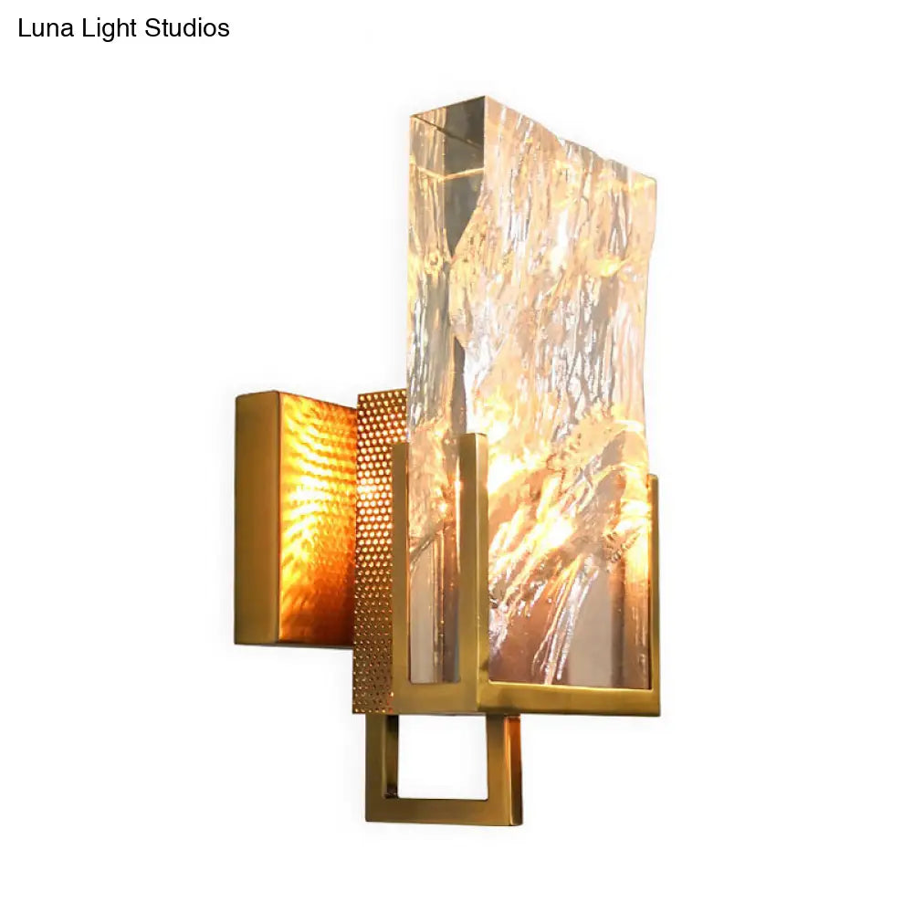 Vintage Rectangle Wall Lamp With Clear Crystal Glass And Led Lighting In Gold