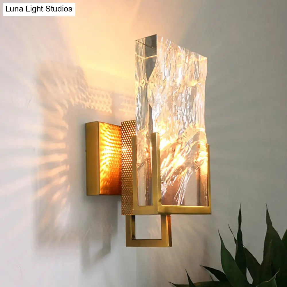 Vintage Rectangle Wall Lamp With Clear Crystal Glass And Led Lighting In Gold