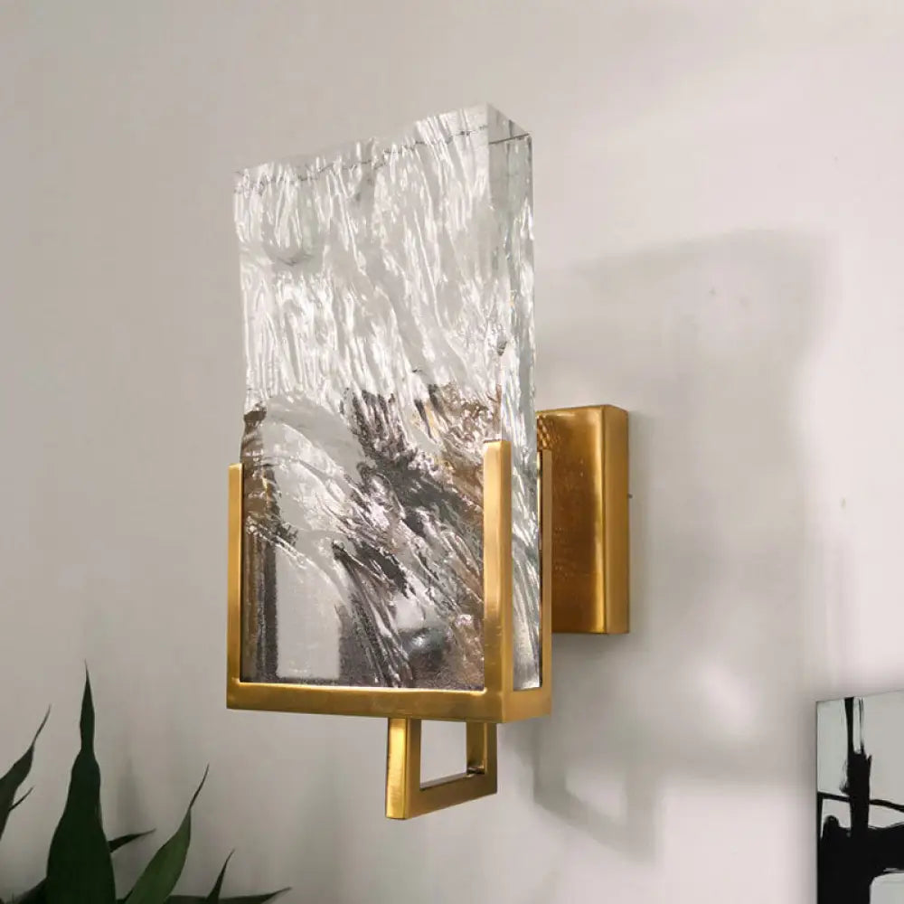 Vintage Rectangle Wall Lamp With Clear Crystal Glass And Led Lighting In Gold