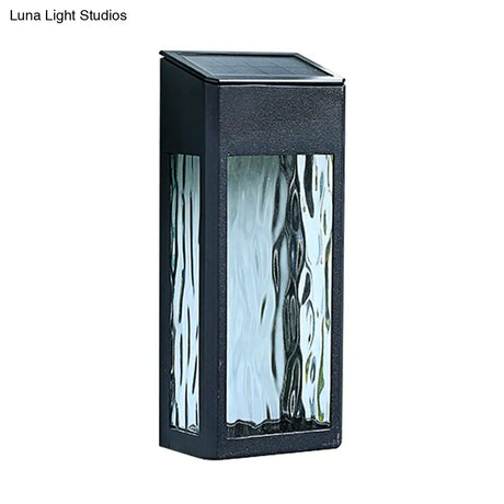 Vintage Rectangular Glass Solar Wall Light With Ripple Design - Outdoor Led Lamp In Black