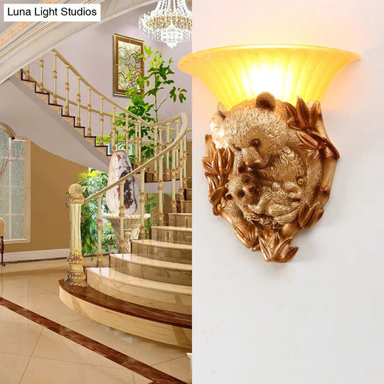 Vintage Resin Bear Mom And Baby Sconce Light - Golden Wall Mount Lighting