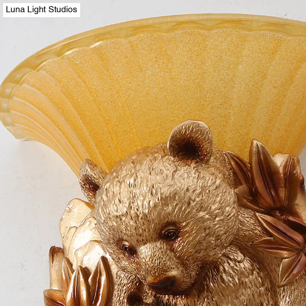 Vintage Resin Bear Mom And Baby Sconce Light - Golden Wall Mount Lighting