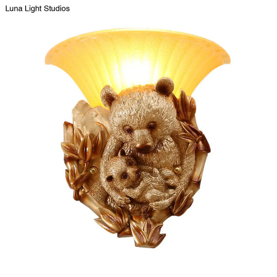 Vintage Resin Bear Mom And Baby Sconce Light - Golden Wall Mount Lighting