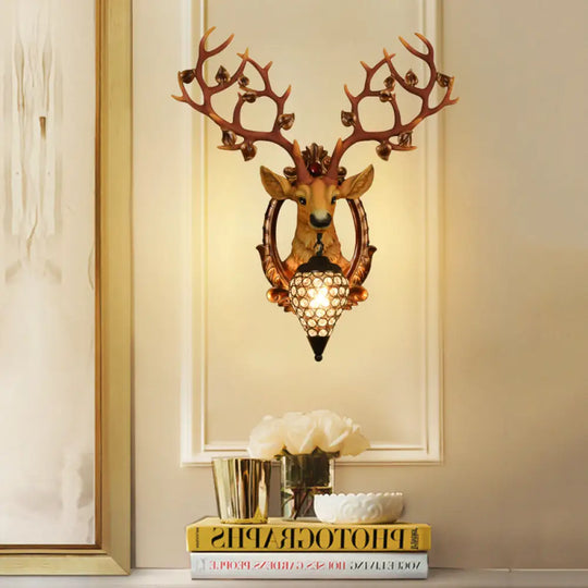 Vintage Resin Deer Wall Lamp - 19.5/23 White/Yellow Sconce Light With Crystal Teardrop Shade Yellow