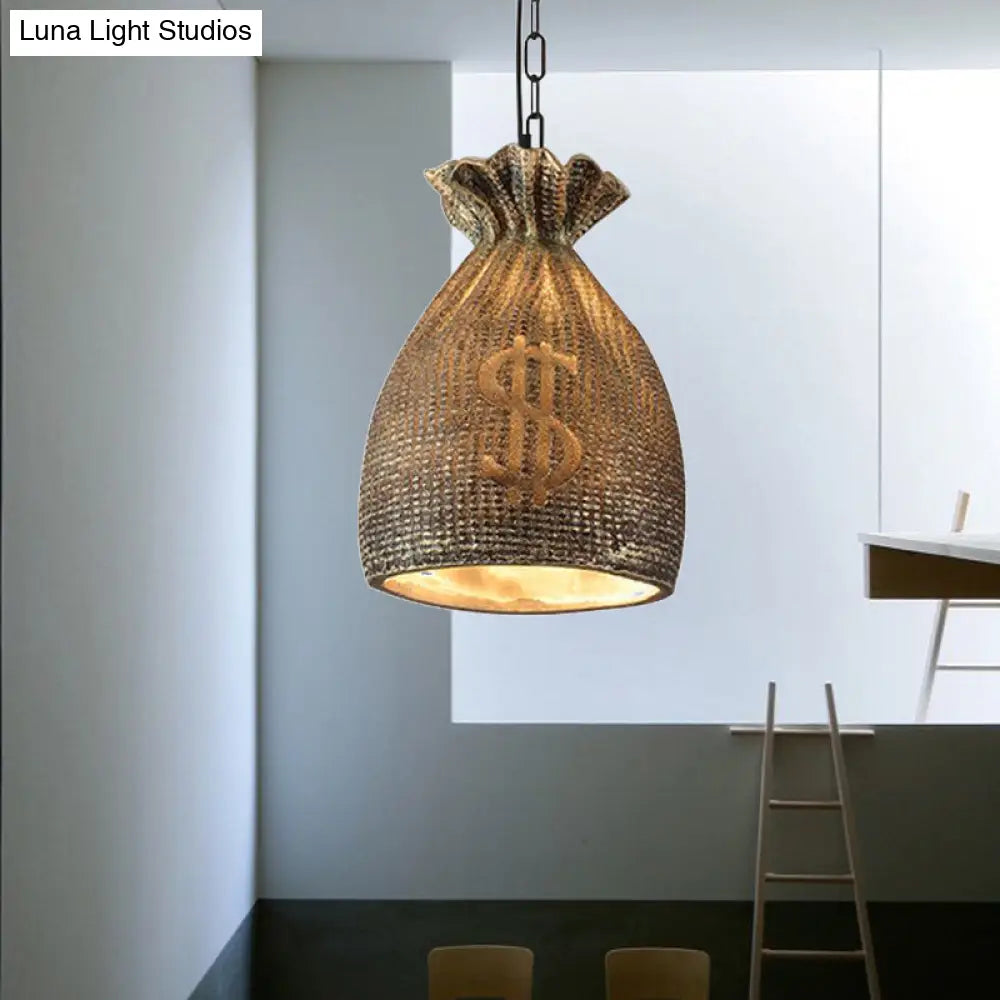 Vintage Resin Dining Room Pendant Light Kit - Elegant Money Bag Design 1-Light Gold Lighting