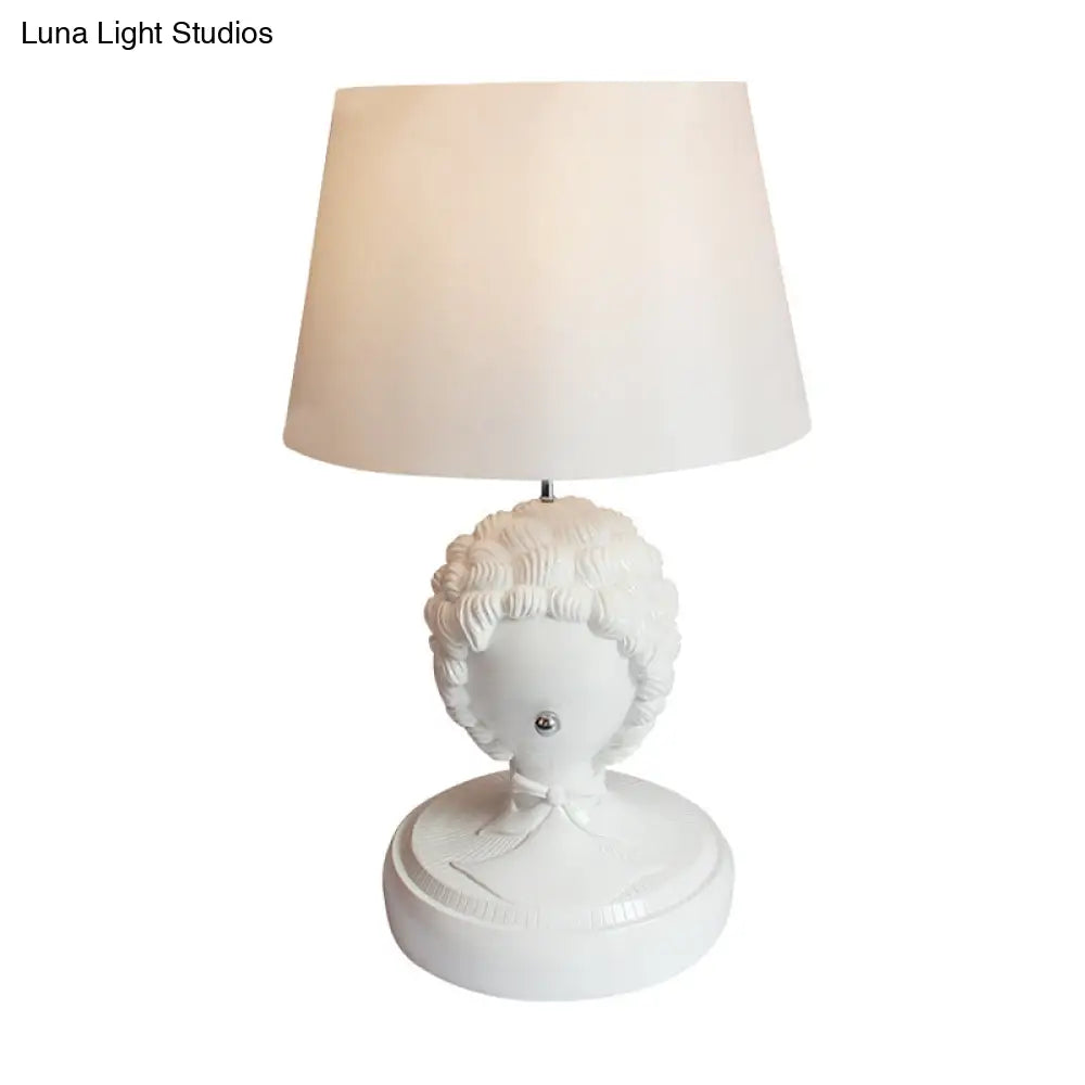 Vintage Resin Roman Statue Table Lamp With White Bulb And Fabric Lampshade