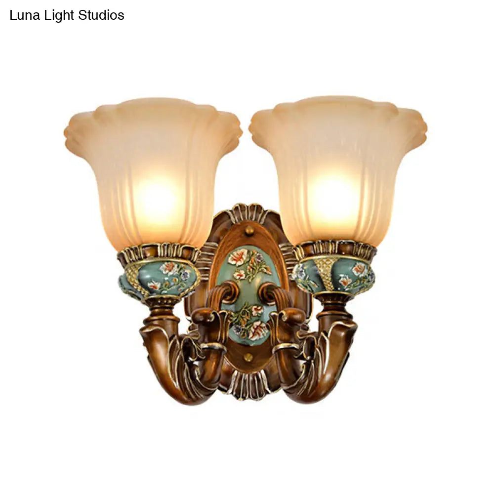 Vintage Resin Scallop Sconce Light - Peacock Green Wall Lighting Fixture With Glass Shade