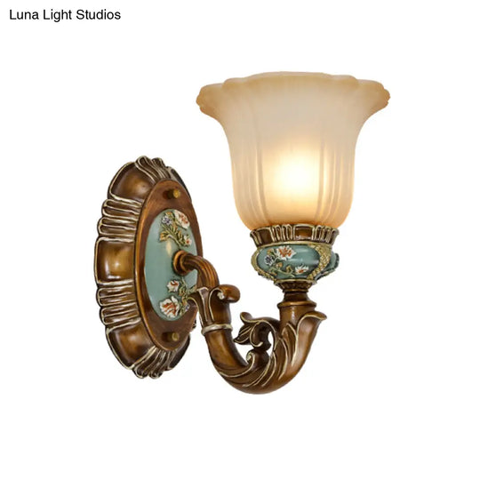 Vintage Resin Scallop Sconce Light - Peacock Green Wall Lighting Fixture With Glass Shade